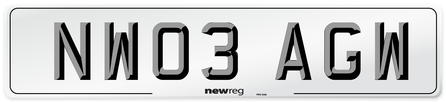 NW03 AGW Number Plate from New Reg
